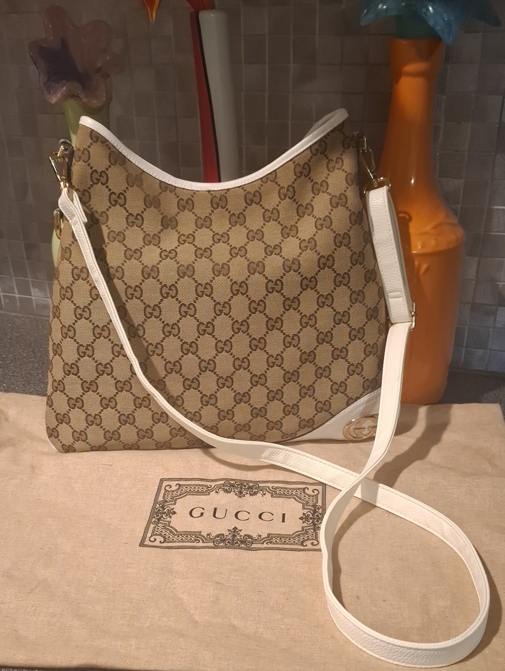 Gucci Monogram Bag White Trim Crossbody